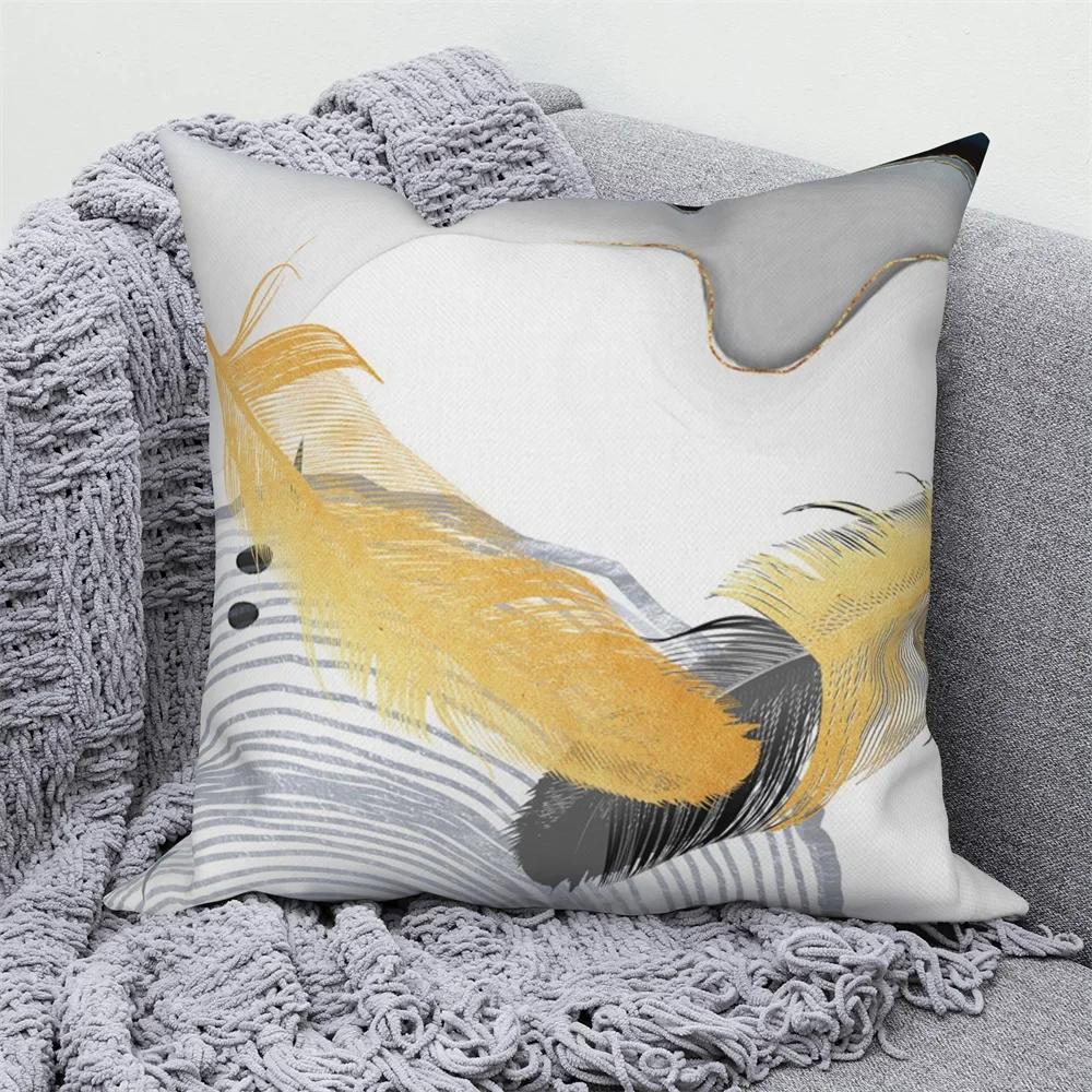 Can Be for Living Room Nordic Pillowcase Decorative Luxury Golden Feather Geometric Sofa Cushion Cover
