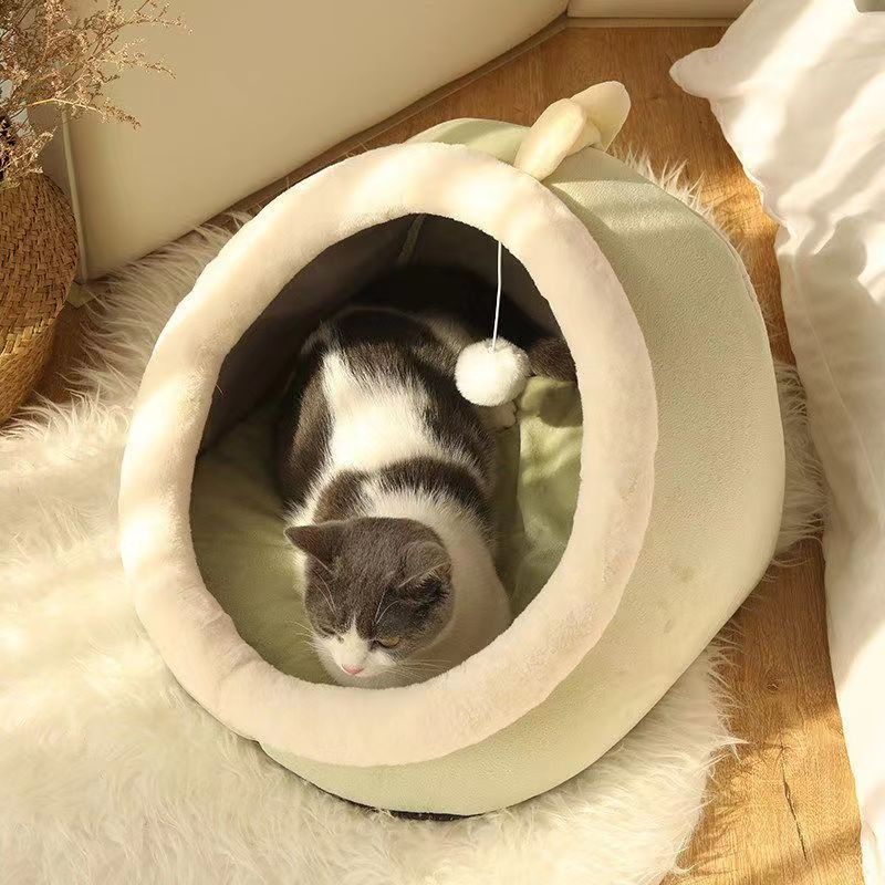 Casa per Animali Cartone Animato Calda Cuccia per Cani Kennel Letto Morbido con Fiocco Cuscino Lavabile Cuccia per Cucciolo Pieghevole Casa per Cani Gatto Piccolo
