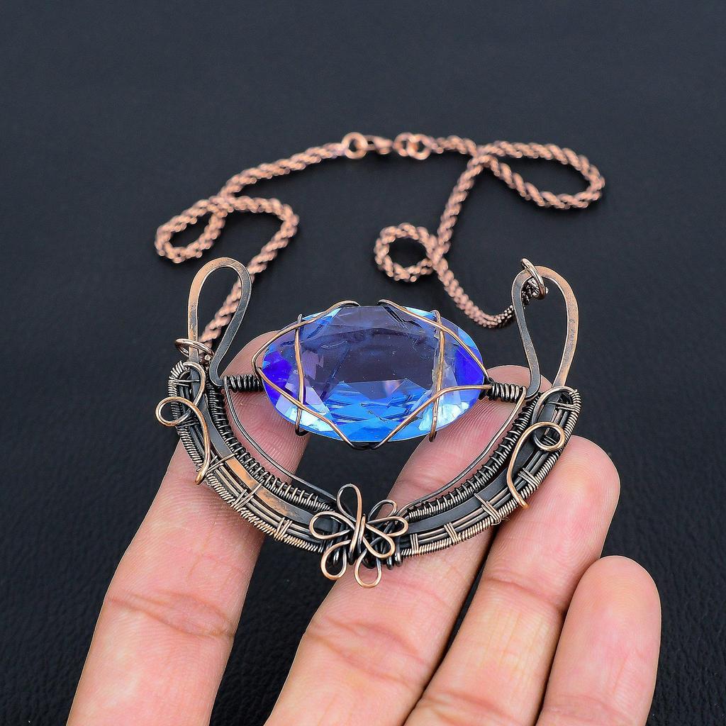 Tanzanite Gemstone Handmade Copper Wire Wrap Jewelry Necklace For Her