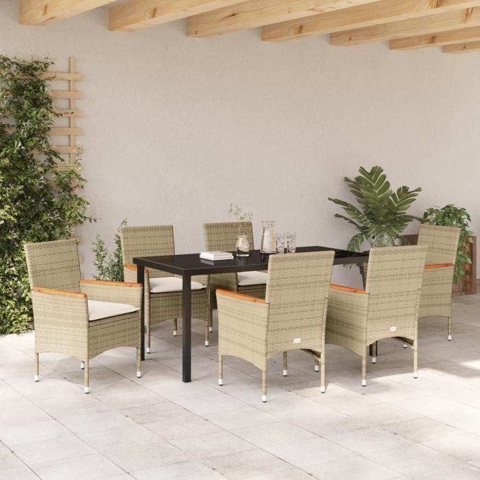 VidaXL 7-Piece Garden Dining Set with Beige Cushions In Poly Rattan 3379860
