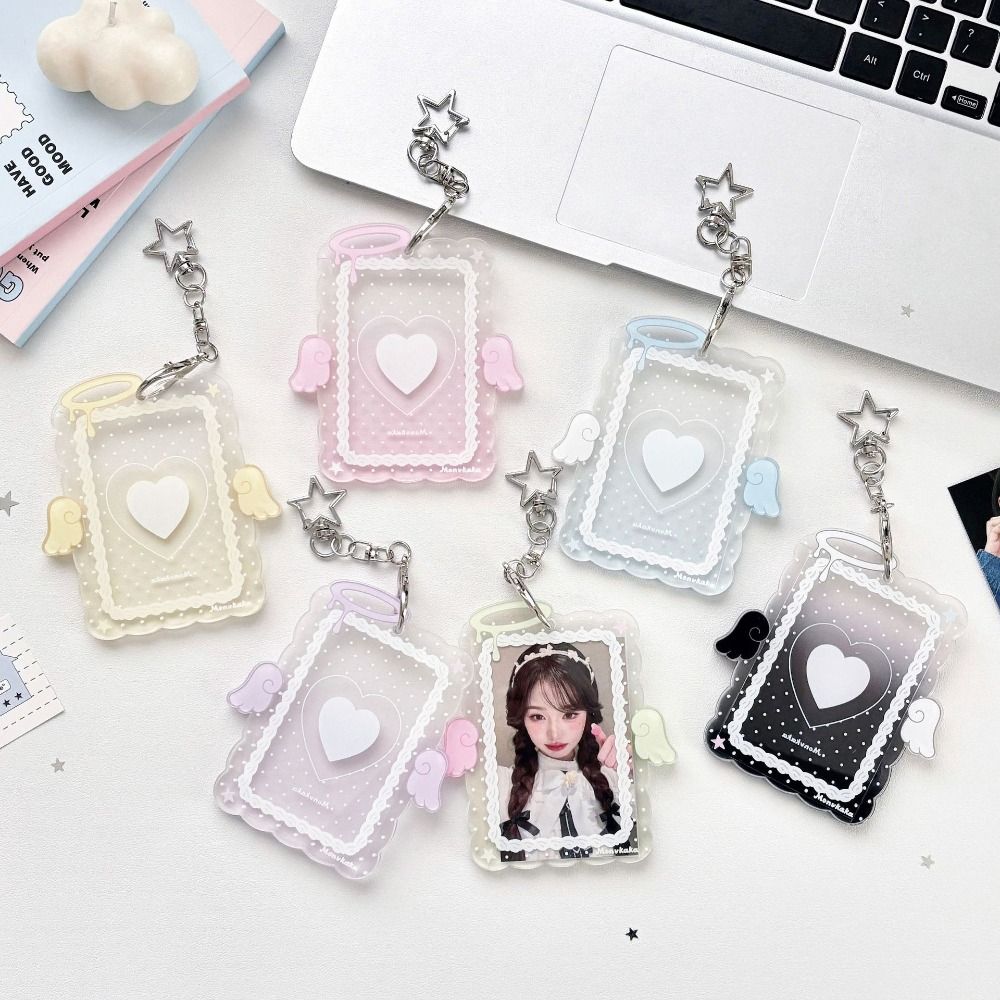 Cute 3 Inch Card Holder Colorful Angel Wings Clear Acrylic Card Sleeve ID Card Cover