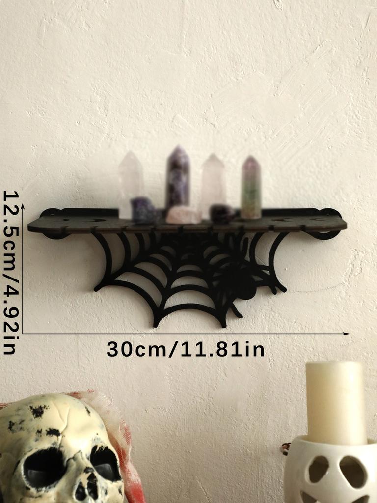 Halloween Black Wooden Wall Shelf Gothic Bat Moon Hollow Pattern Floating Shelf Crystal Holder Witch Room Decor Goth Home Decor