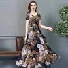 Letnia sukienka damska kwiatowy Print linia A duży brzeg wysoka talia krótkie rękawy wokół szyi plisowana długość do połowy łydki formalna impreza dojazdowa sukienka Midi