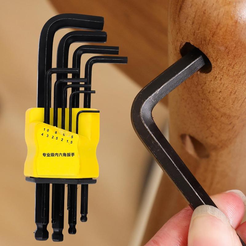 1.5/2/2.5/3/4/5/6/8/10mm Metric Ball End Hex Key Wrench Set L-Shape Long Arm Wrenches Hexagon Screwdriver Spanner with Holder