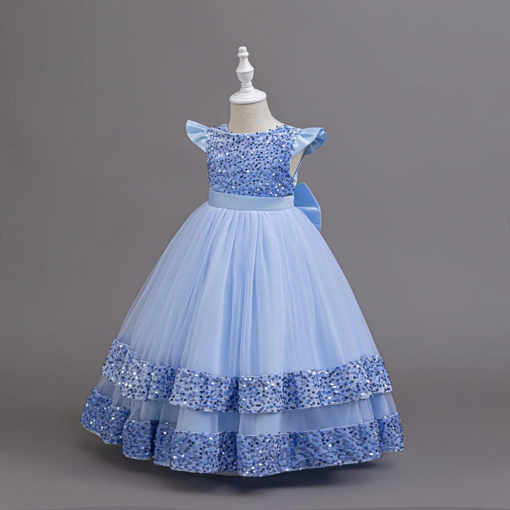 2025 New Elegant Girl Wedding Dress Sequined Mesh Princess Dress 4-12 Year Old Girl Graduation Party Prom Evening Dress