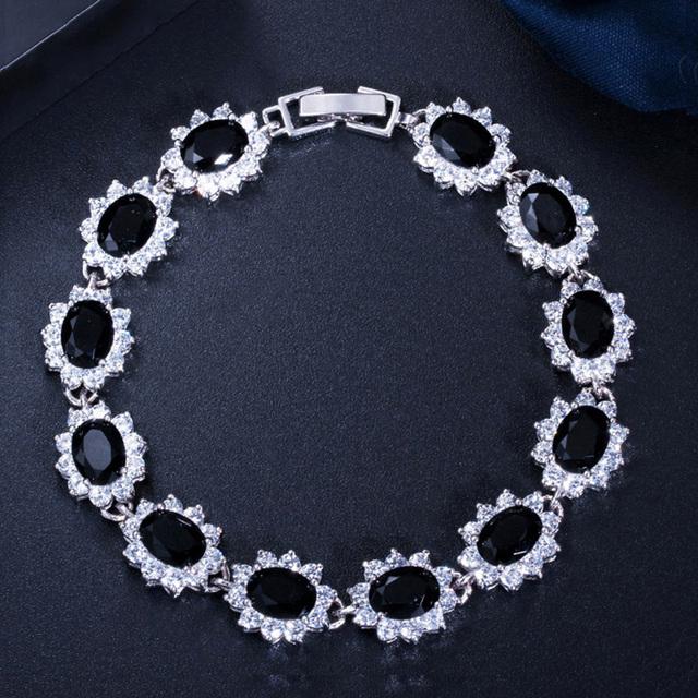 

Pera Vintage Royal Jewelry Silver Color Oval Blue Cubic Zirconia Flower Link Chain Bracelets for Women Christmas Party Gift B014 чорний
