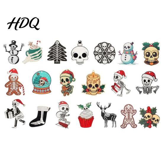 Dark Style Snowman Hanging Ornaments Skeleton Christmas Tree Ornaments 3.15 Inch Skull Unique Gingerbread Man Wood Pendants Gothic Spooky Wooden Xmas