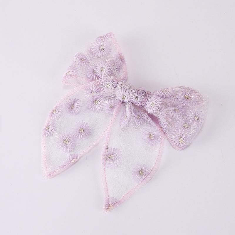 1 Piece Solid Color Elegant Ponytail Decoration Kids Flower Embroidery Lace Bow Hair Clips Hair Accessoreis For Girls