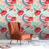 Red Floral Peel and Stick Wallpaper Green Leaves Self-Adhesive Prepasted Wallpaper Waterproof Removable Contact Paper for Decor