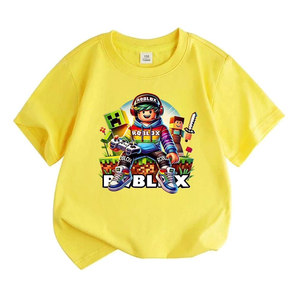 Kids Boys Girls 100% Cotton Crew Neck Short Sleeve T-Shirt, Cute Game Character Print Casual Soft Tees for Children Summer Daily Wear Party Gift Tops