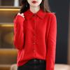 Women's Collar Knitted Cardigan Basic Versatile Top Spun Wool Jacket Elegant Single Breasted Sweater
