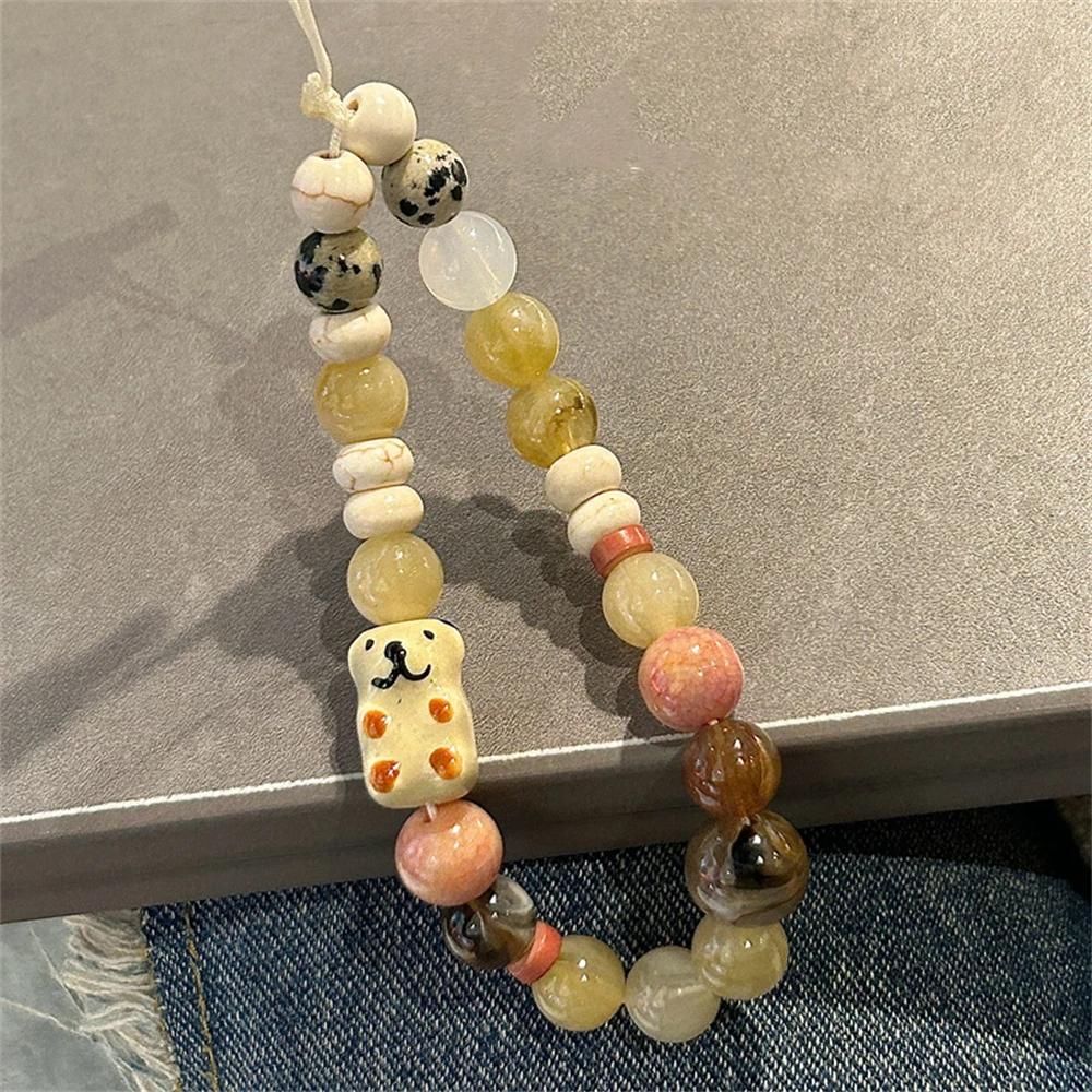 

3D Cute Cartoon Ceramic Puppy Beaded Chain Charm Pendant Lanyard For Women For iPhone Decoration Jewelry CCD Camera Hanging Cord