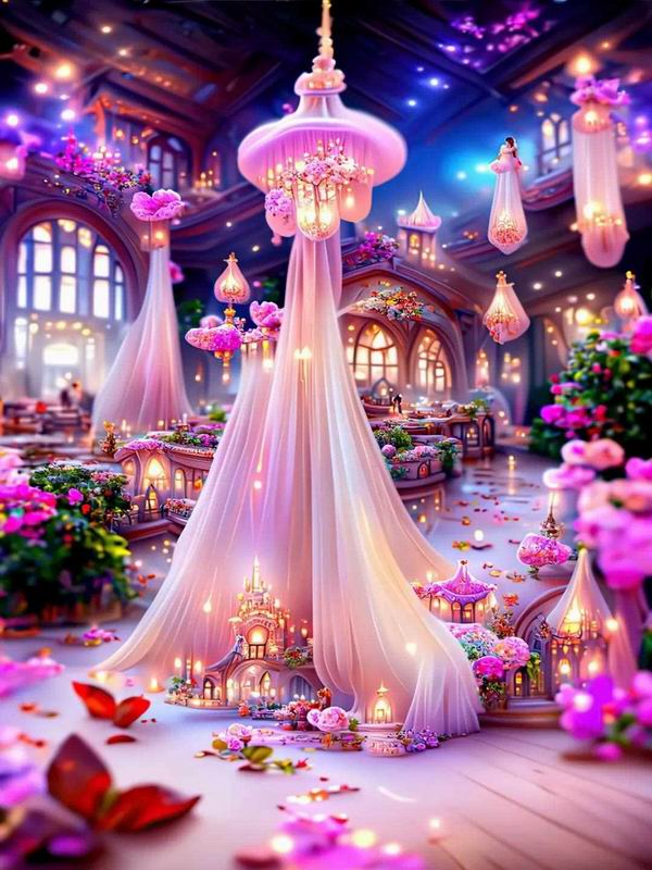 Diamond Painting Romantic Pink Landscape House Diy Full Square Round Drill Rhinestone Embroidery Fantasy Castle Mosaic Cross Stitch Kits Wall Decor