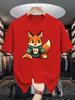 Unisex Crew Neck Tee Cute Fox Cartoon Graphic Print Soft Cotton Loose Short Sleeve Summer Casual Daily Street Breathable Wear Tops