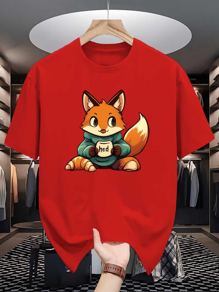 Unisex Crew Neck Tee Cute Fox Cartoon Graphic Print Soft Cotton Loose Short Sleeve Summer Casual Daily Street Breathable Wear Tops