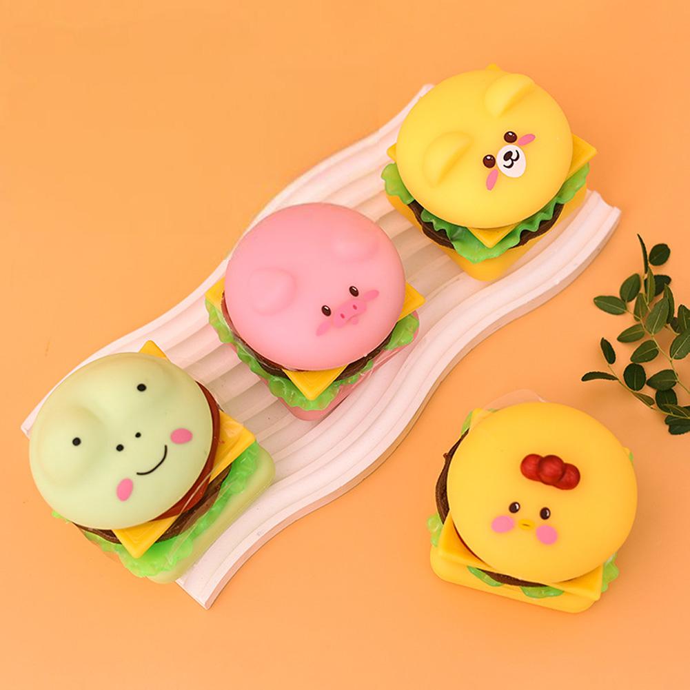 Cartoon Squeeze Toy Cute Animal Hamburger Stress Relief Toy DIY Stacking Food Squeeze Toy Gifts For Boys Girls