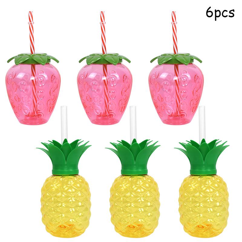 Hawaiian Summer Party Pineapple Strawberry Cup with Straw Tropical Wedding Flamingo Luau Birthday Party Decoration Drinking Cup