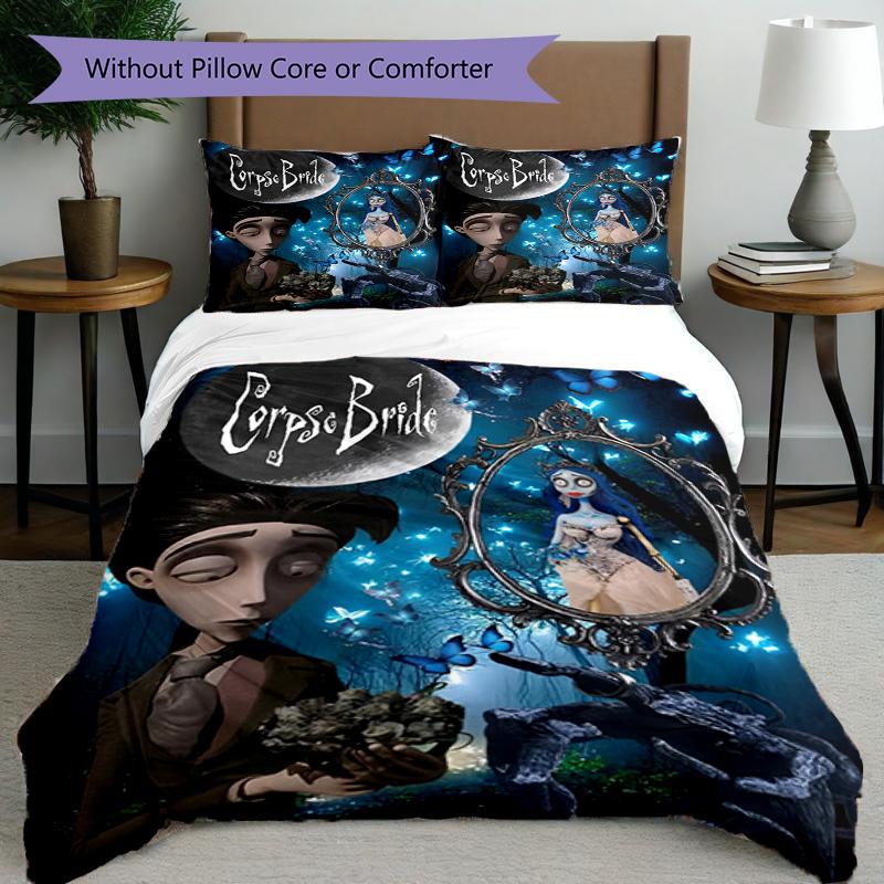 3pcs Duvet Cover Set (1*Duvet Cover + 2*Pillowcase, Without Core), Corpse Bride Print Bedding Set, Bedroom Decor, All‑Season, Birthday Gift