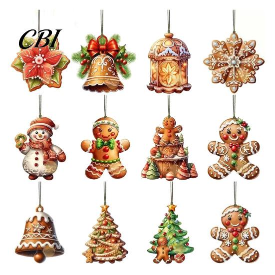 Holiday Party Supplies 12/24/36Pcs Gingerbread Christmas Outdoor Decorations, Hanging Ornaments, 2D Double Sided Customized Souvenirs Xmas Decor