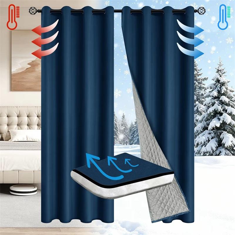 Winter Warm Quilted Folder Cotton 100% Blackout Curtains Thermal Insulated Warm Curtains for Living Room, Bedroom Window Decor Add Cotton Curtains
