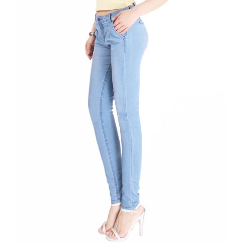 

European and American-Style All-Matching Comfortable Denim Pencil Pants with Pockets Light blue 4