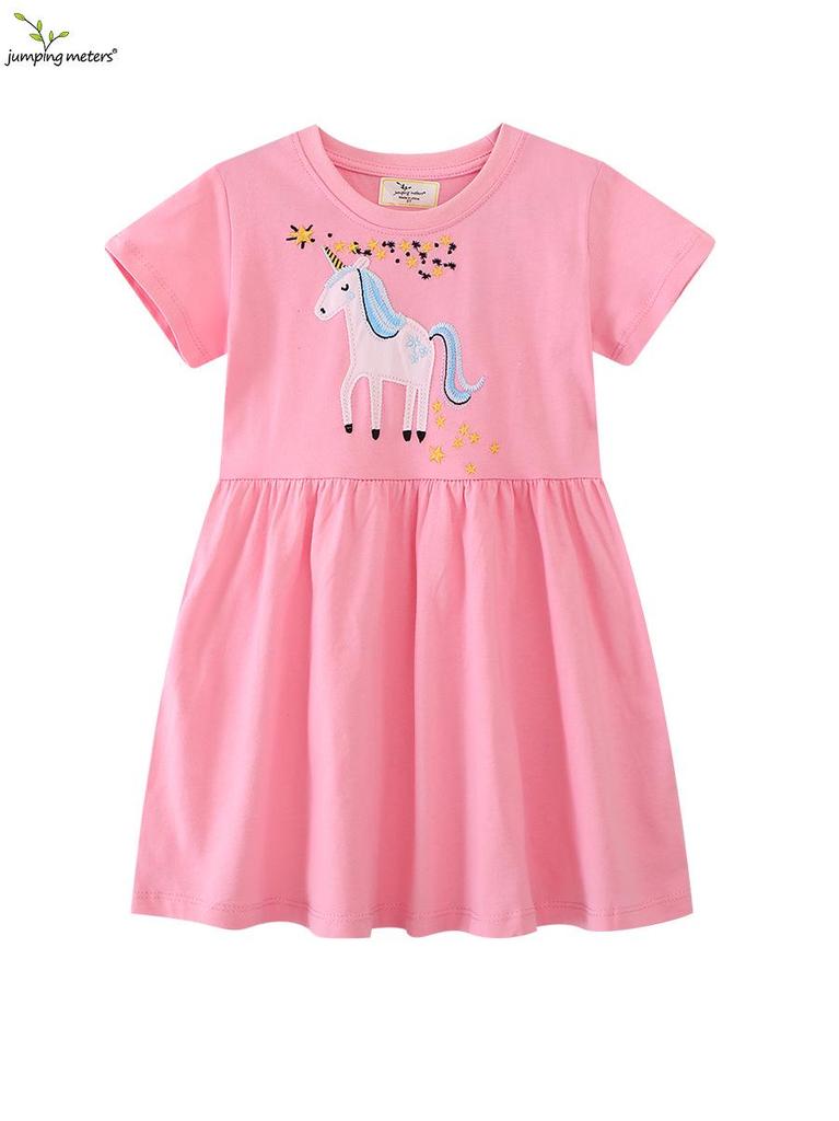 Girls' Fashionable Princess Dress with Cartoon Embroidery, Short Sleeve Formal Wear for Spring and Summer.