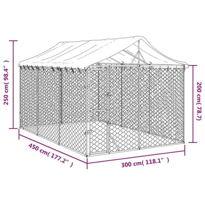 VidaXL Chenil d'extérieur pour chiens avec toit argenté 3x4,5x2,5 m 3190487