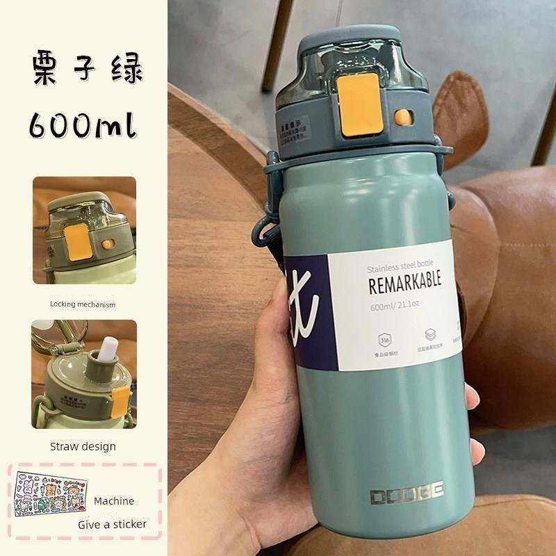 

Japanese Large-Capacity Thermos Cup for Women, 316 Stainless Steel, Big Belly Straw Cup, High Aesthetic Children s Water Bottle for Men Medical 316 Blue 600ml + Sticker 3D Sticker
