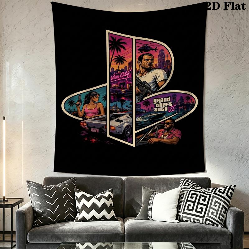 Grand Theft Auto Wall Tapestry Aesthetic Wall Hanging Printed Fabric Blanket Decorative Tapestries for Bedroom Living Room Home Decor