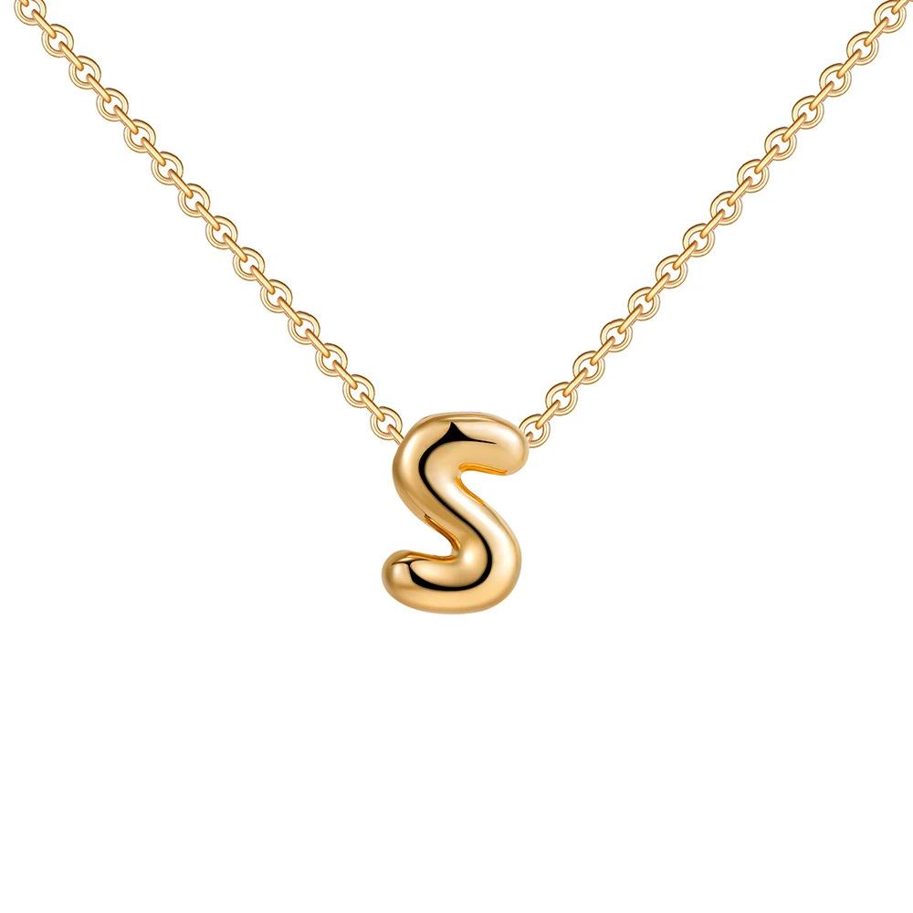 2pcs Fashion 26 Bubble Letter Necklace Gold Necklace