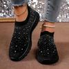 Shiny Black Women Sneakers Breathable Knitted Non Slip Casual Walking Shoes Woman Comfortable Soft Bottom Loafers Flats