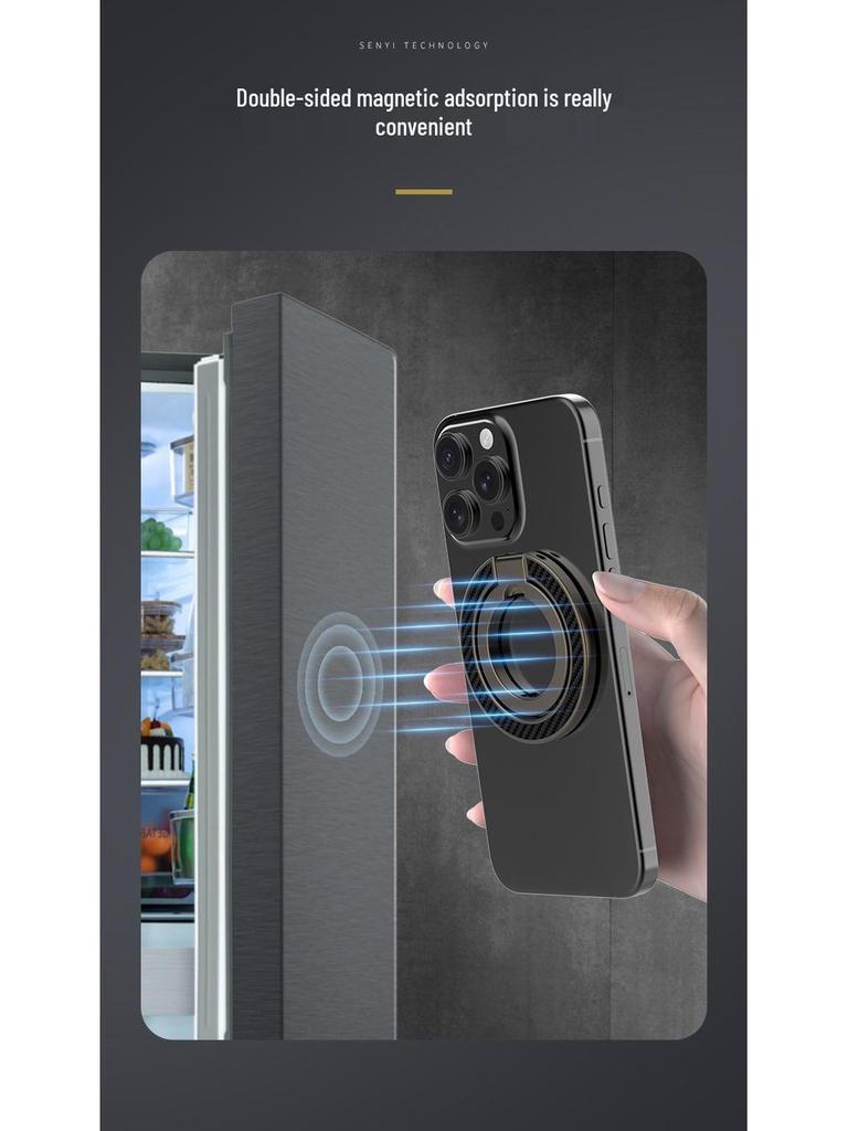 MagSafe Carbon Fiber Folding Magnetic Ring Phone Stand, 360° Rotating Alloy, Multi-functional and Universal.