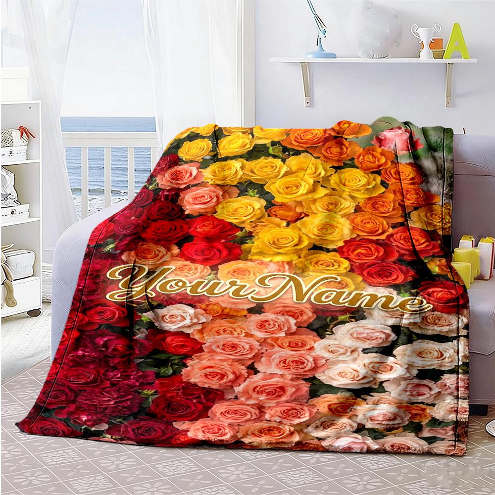 Rose Customize Your Name Blanket Cozy Customizable Blanket Warmthful Decor Throw For Livingroom Picnics Nap Home Decor for All Occasions