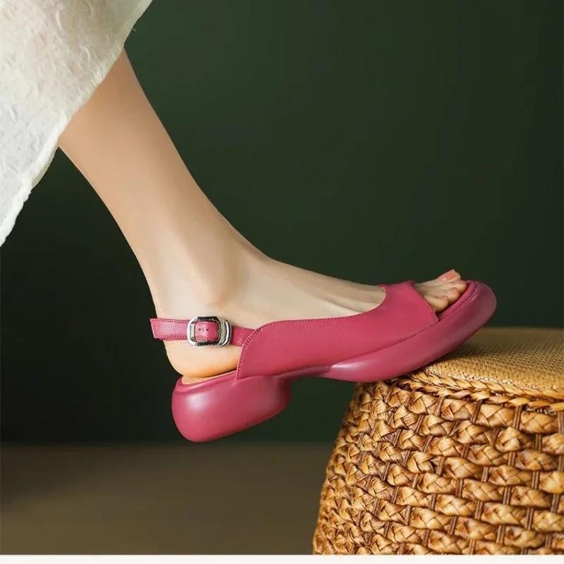 Summer 2024 New High-heeled Sandals Step On the Stool Feeling Women Open-toed Shoes Luxury Buckle Casual Thick-heeled Sandals