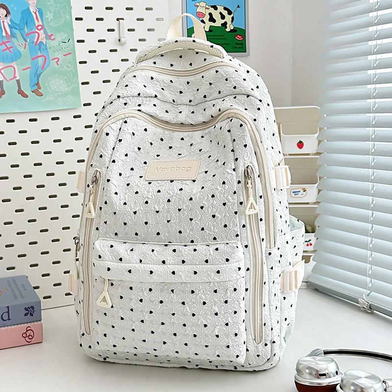 School Bag New High-value Fresh College Style Polka Dot Make-up Bag Junior High School Students Lightweight Travel Backpack