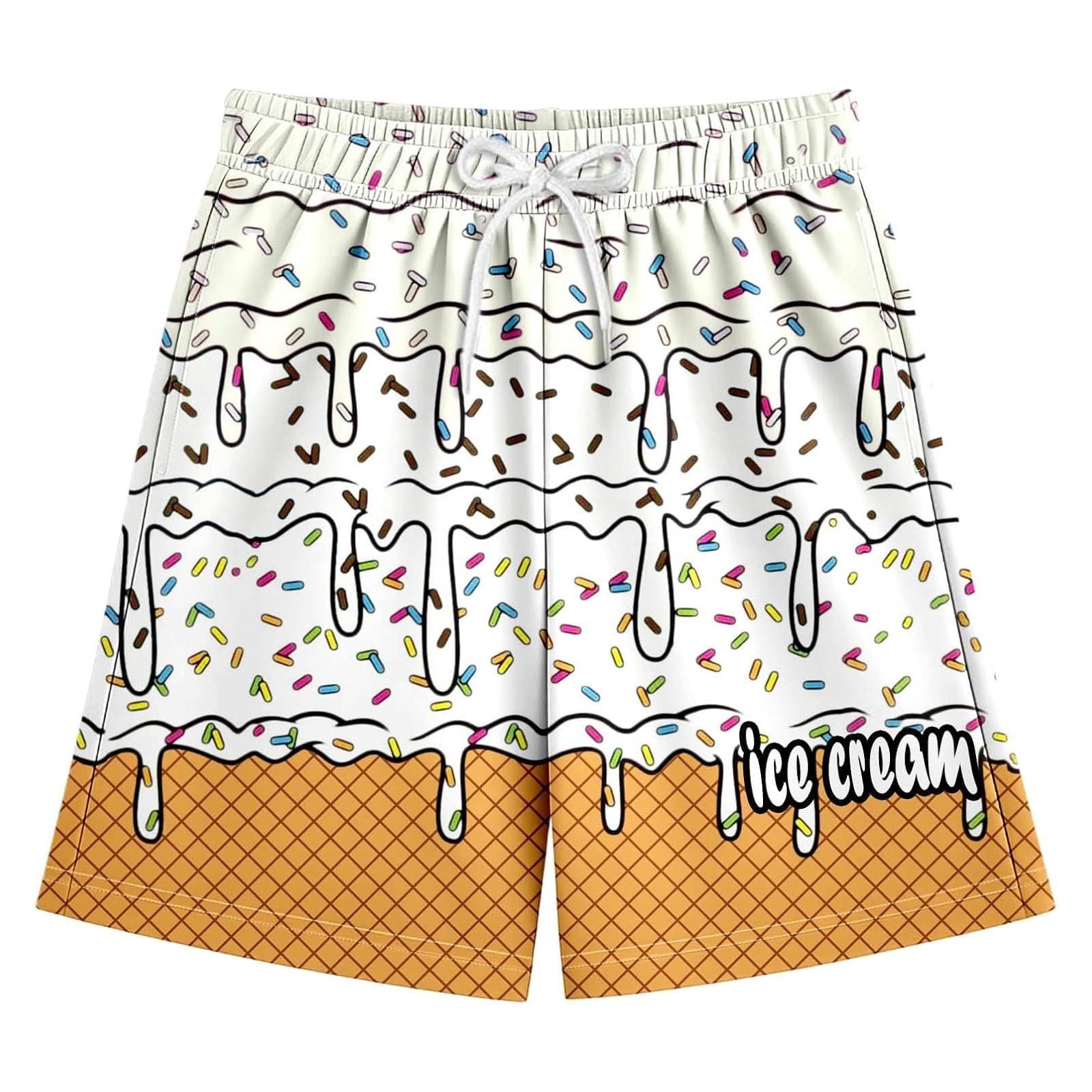 

Детские повседневные шорты с цветочным принтом и принтом мороженого, на кулиске, пляжные штаны 160 белый