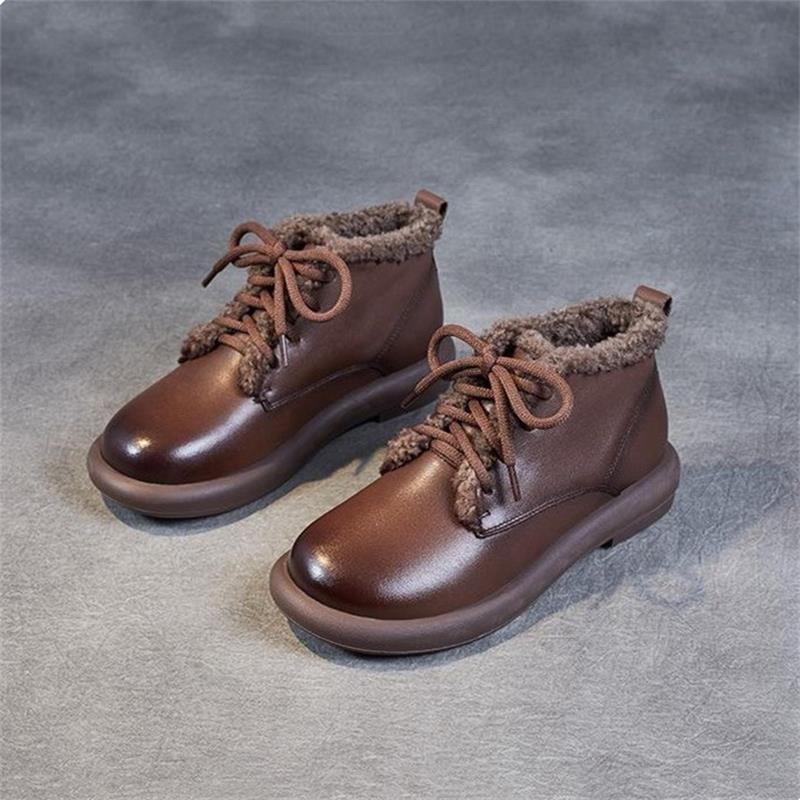 Soft leather mother shoes thickened velvet snow boots women's shoes 2025 new autumn and winter short boots fluffy Martin boots cotton shoes