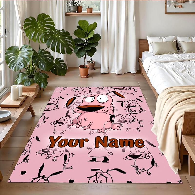 Crystal Velvet Rug Custom Name Text, Soft Non Slip Floor Mat Home DecorCourage the Cowardly Dog