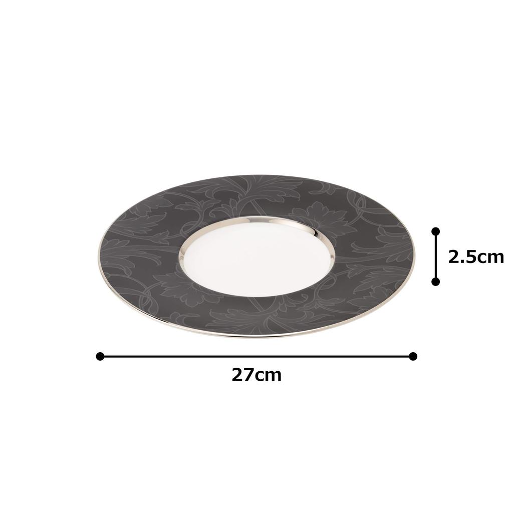 NARUMI Plate, Black Arabesque Design, 27cm, Black, Stylish, Wide Rim, Made In Japan, 50936-5415