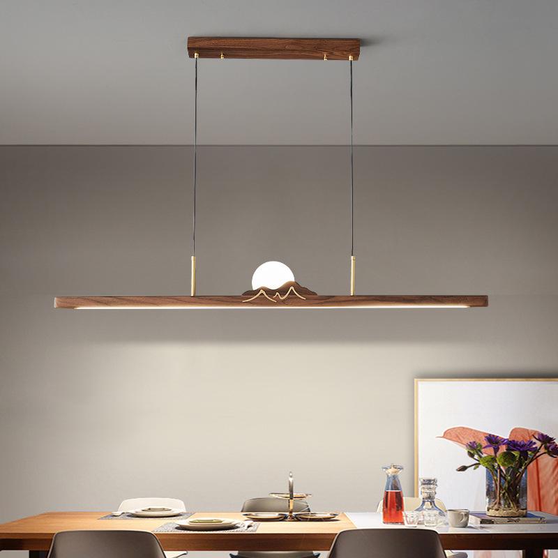 Zen Designer Tea Room Chandelier with Black Walnut and Copper