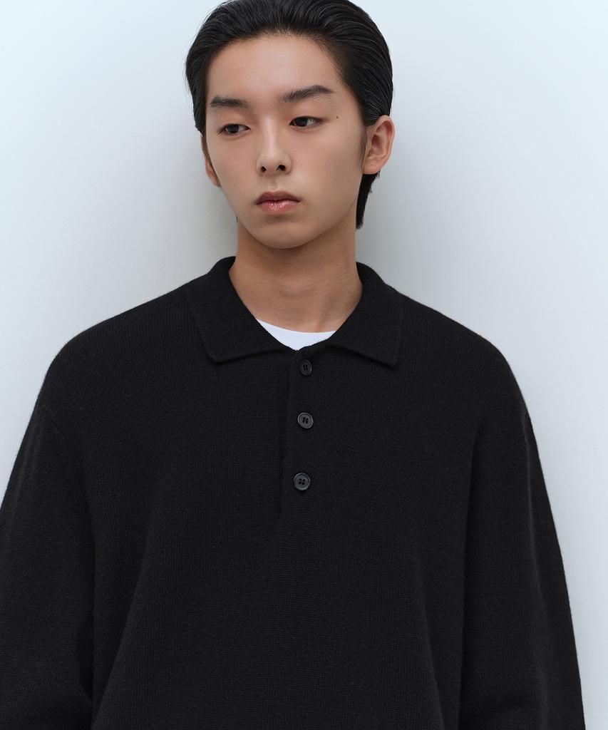 MUSINSA STANDARD [Victoria Wool] Minimal Collared Knit [Black]