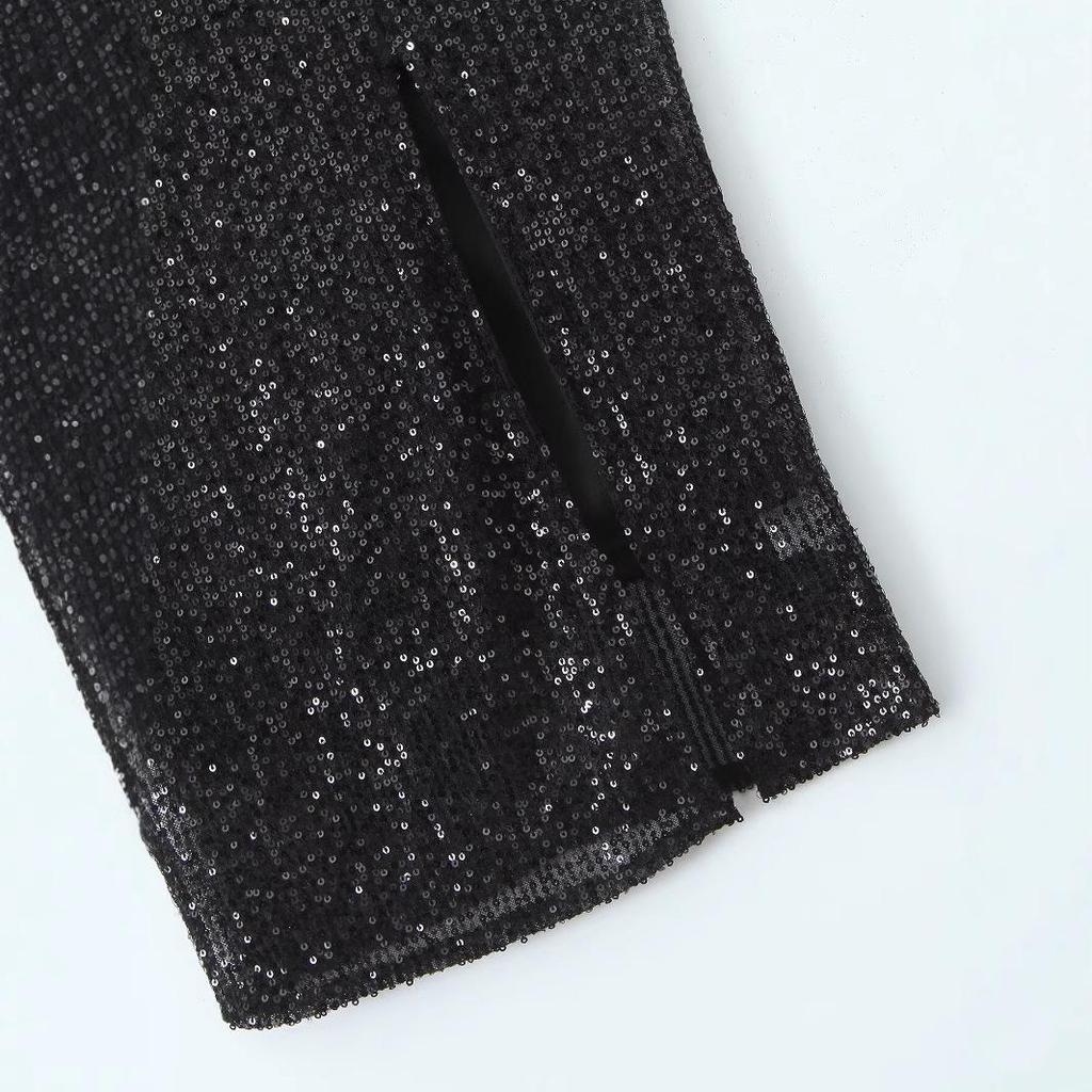 Winter 2024 Women's European & American Style Slim Sequin Midi Skirt