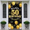 Happy 50th Birthday Decorations for Men & Women, Black Gold 50 Birthday Banner Backdrop, 50 Years Old Party Decor, Fabric Door Decor Yard Sign Photo