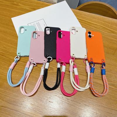 Ādas tekstūras Tpu mīksts tālruņa vāciņš iPhone 16 Plus 15 14 Pro 13 12 Pro Max 11 Plain Lanyard Triecienizturīgs Candy Color Case Cover