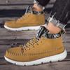 Fashion Classic Fashion Yellow Men's Work Shoes Breathable Leather Casual Shoes for Men Lace-up High-top Shoes Men Zapatos Para Hombres