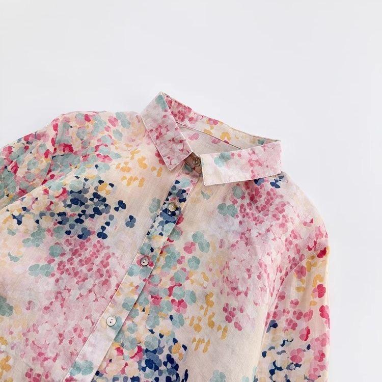Spring Women Vintage Shirts Floral Printed Long Sleeve Casual Shirts Loose Female Tops Shirt