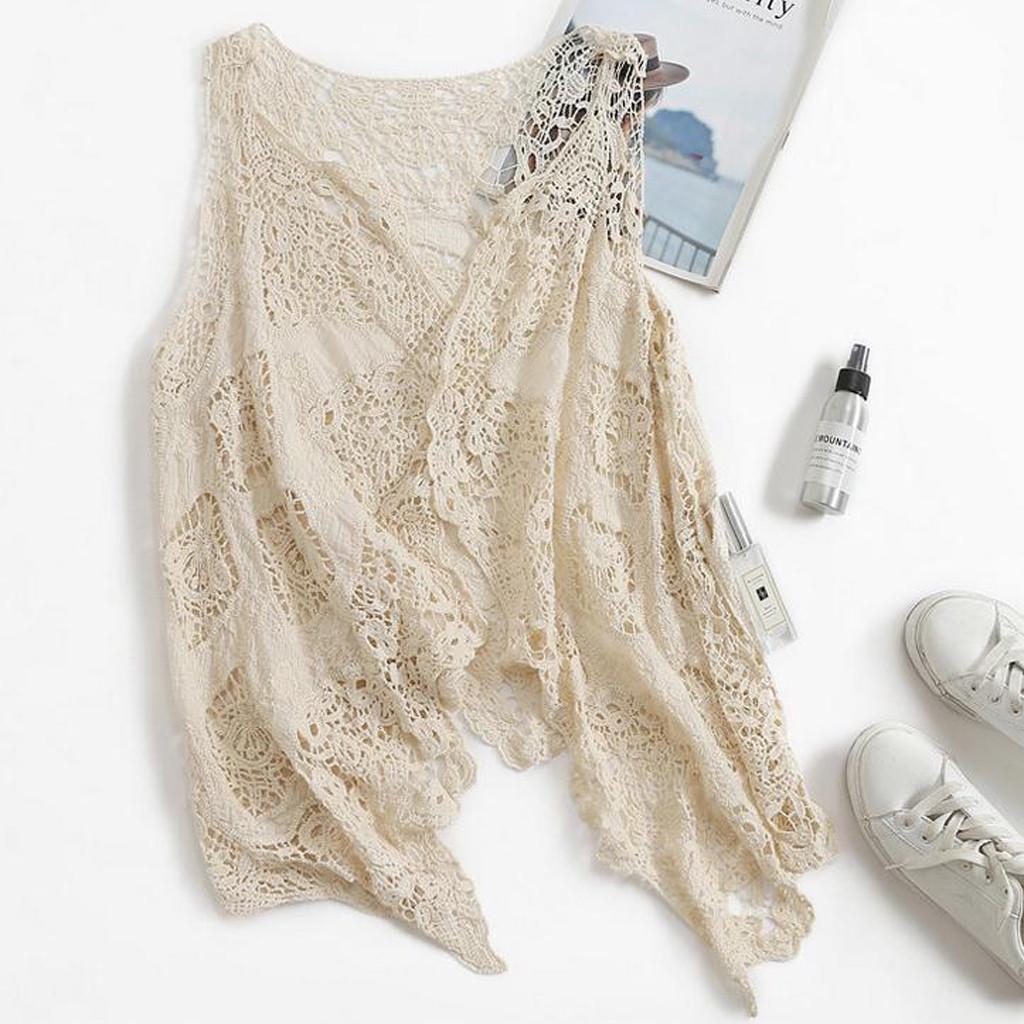 Women Fashion Summer Open  Cardigan Crochet Vest Blouse Top