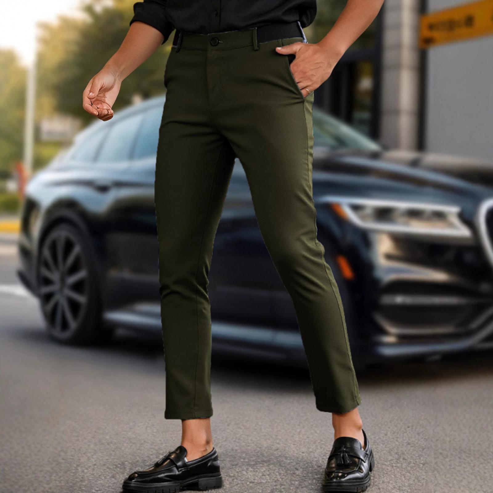 

Брюки чинос, Мужские чинос зауженного кроя, эластичные, скинни, зауженные, классические, повседневные, однотонные L армия зеленый