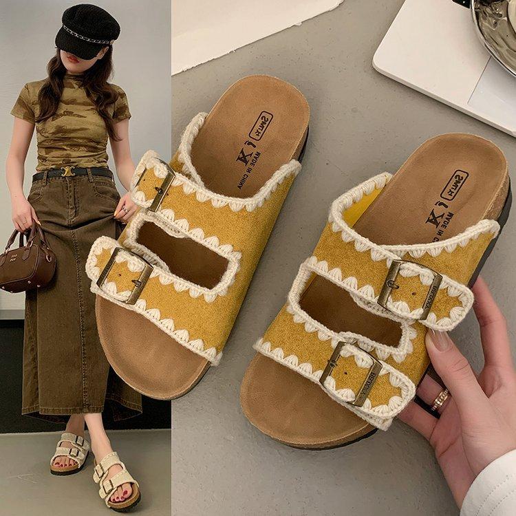 Thick-bottomed Boken slippers women's 2025 summer new versatile outer wear one-word belt buckle cool slippers Boken half slippers