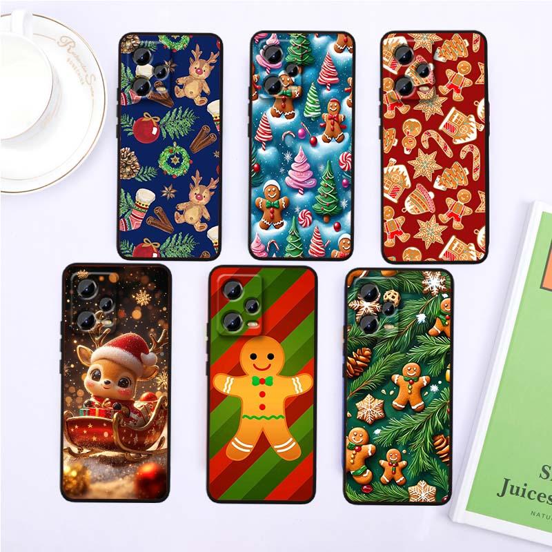 Christmas cartoon pattern For Xiaomi Redmi Note 15 14 13 12 12S 11E 11 11S Pro Plus 4G 5G Black Soft TPU Phone Case